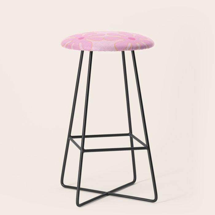 Pink Floral 70s Style Groovy Flowers Stool