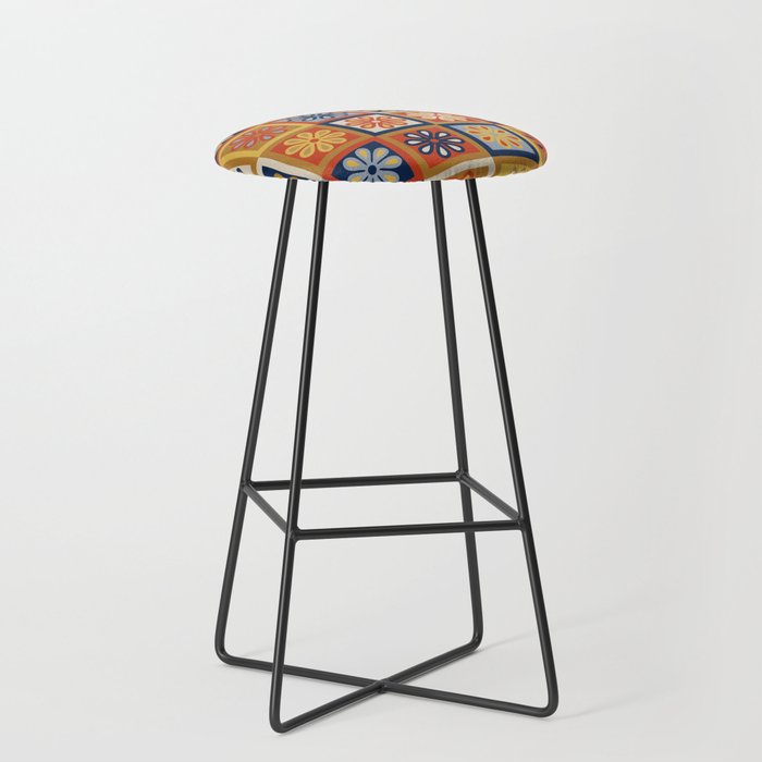 Retro Colorful Flower Checkerboard Stool