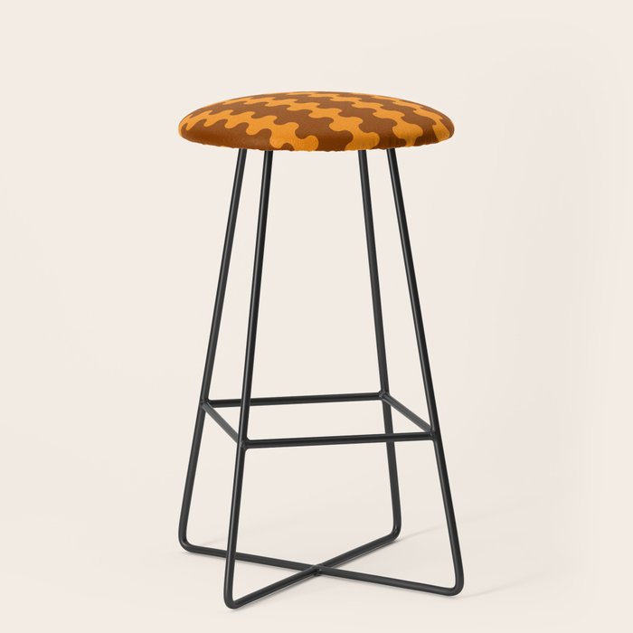 Retro 70s Mid Century Ogee A-Go-Go Wobbly Vertical Stripes Brown And Orange Stool