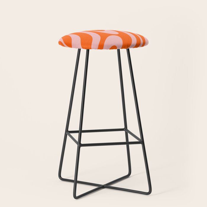 Groovy Abstract Retro Contemporary Wavy Loops Pattern Orange Blush Stool