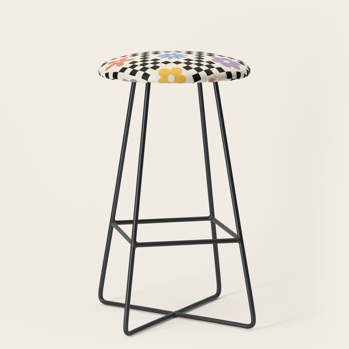 Retro Colorful Flower Double Checker Stool