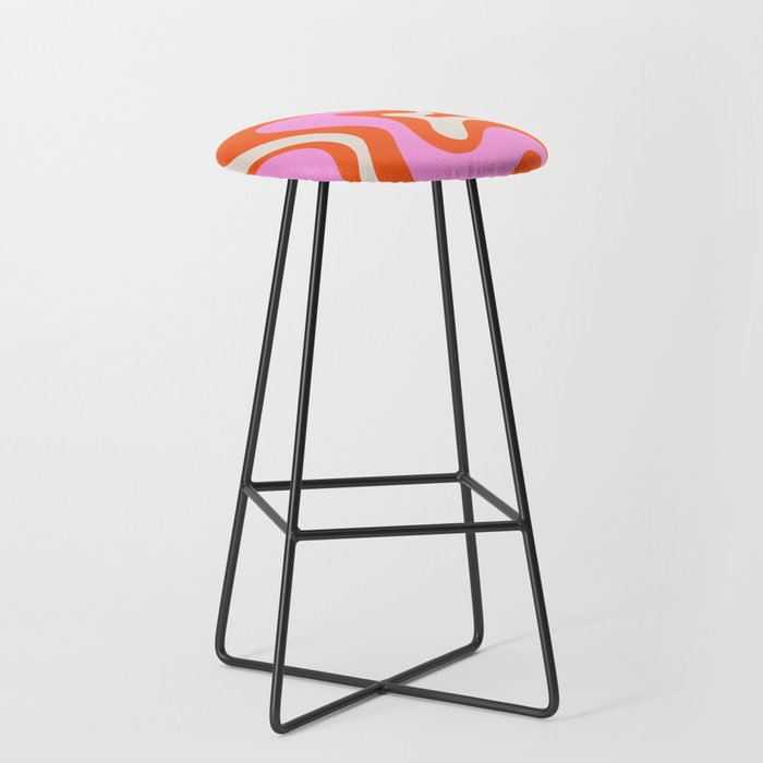 Retro Liquid Swirl Abstract Pattern Bright Pink Orange Cream Stool