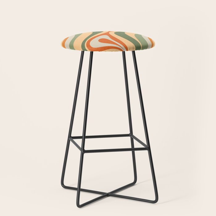 Retro Abstract New Groove Swirl Pattern In Mossy Sage Olive Green Apricot Orange Stool