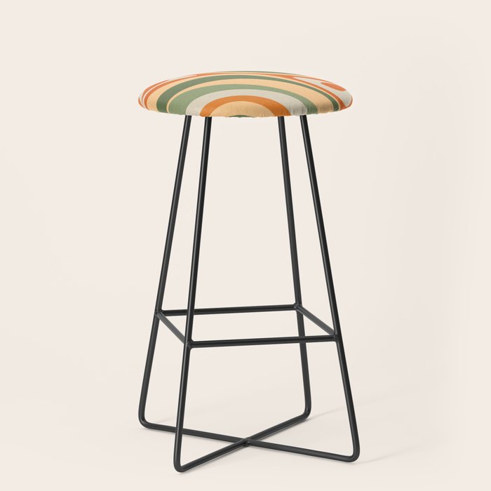 Groovy Retro Abstract New Groove Swirl Pattern In Mossy Sage Olive Green Apricot Orange Stool