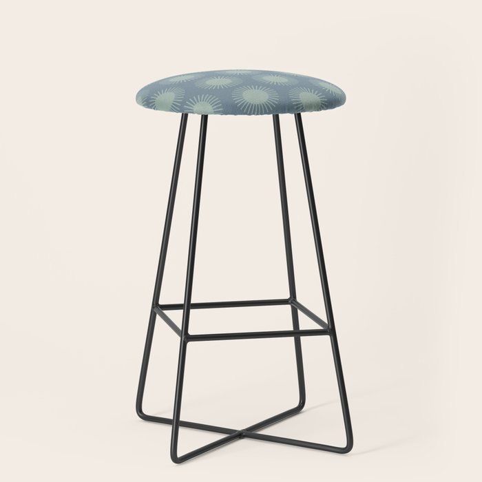 Boho Summer Sun Pattern V Neutral Blue Sage Green Stool