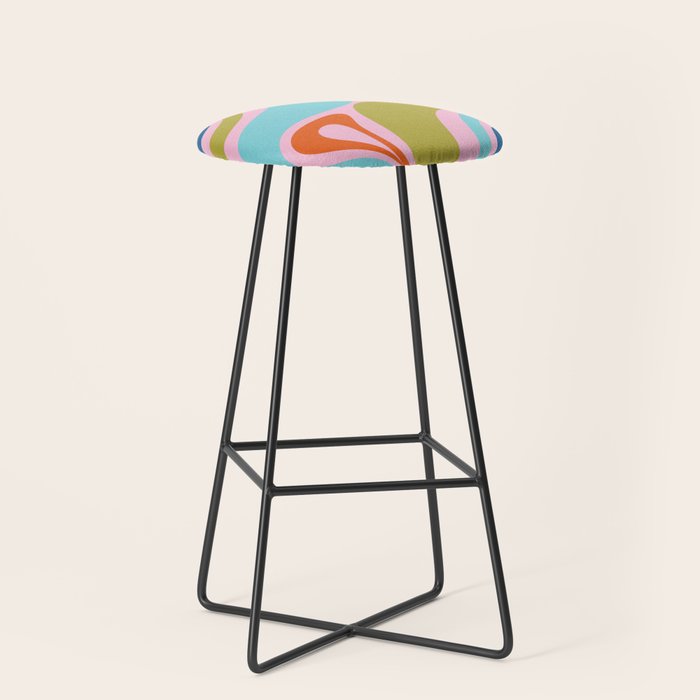 Retro Abstract New Groove Trippy Boho Pattern Multicolored On Pink Stool