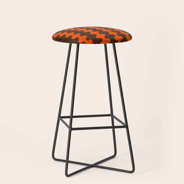 Retro Ogee A-Go-Go Vertical Stripes Pop Pattern In 70s Orange And Dark Brown Stool