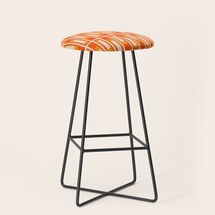 Mid Century Modern Geometric Lexington Ave Pattern In 70s Orange And Cream Beige Stool