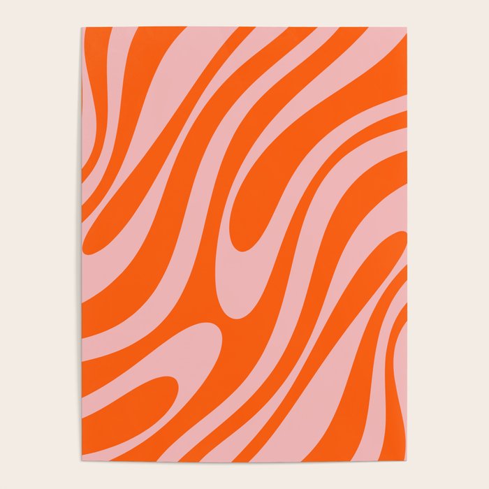 Groovy Abstract Retro Contemporary Wavy Loops Pattern Orange Blush Poster
