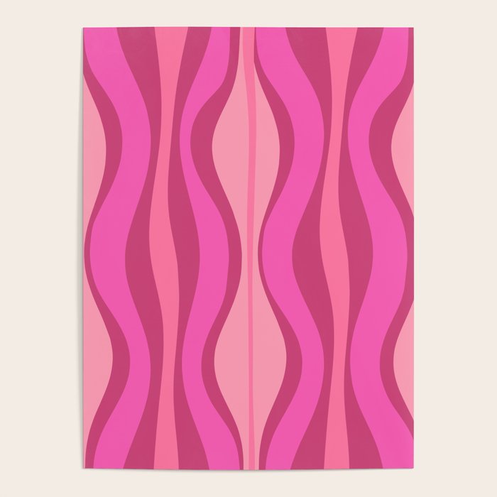 Retro Hourglass Abstract Mid-Century Modern Pattern In Bright Pink Tones Poster