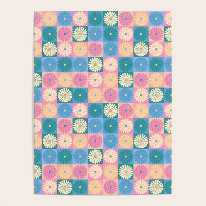 Retro Flowers Check Pattern Xxiii Poster