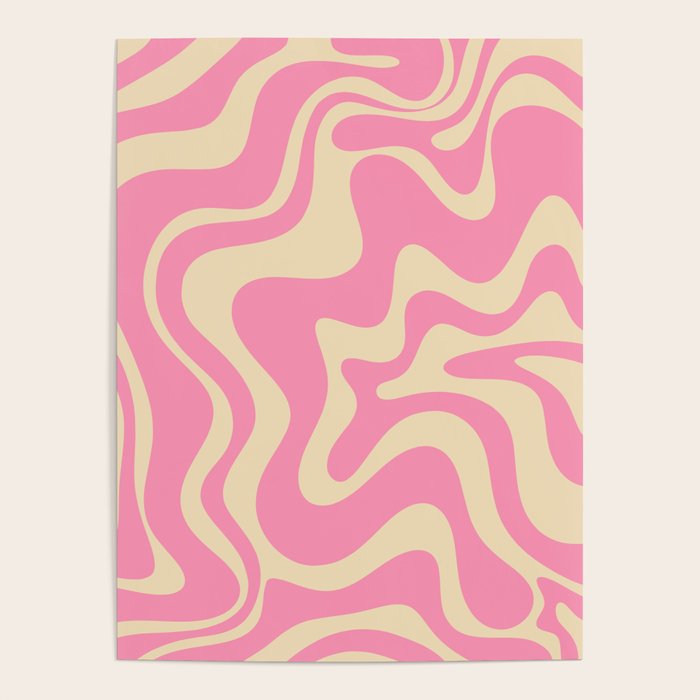 Retro Liquid Swirl Abstract Pattern In Pink Cream Poster