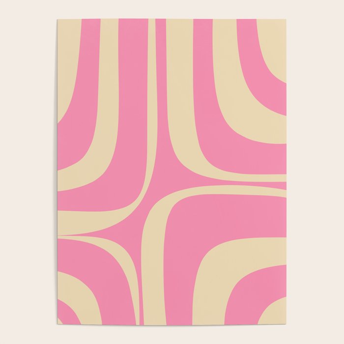 Retro Groove Abstract Pattern In Pink Cream Poster