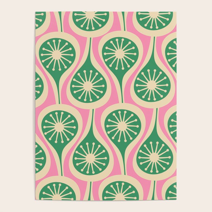 Mid Century Modern Atomic Drops Retro Pattern Pink And Green Poster