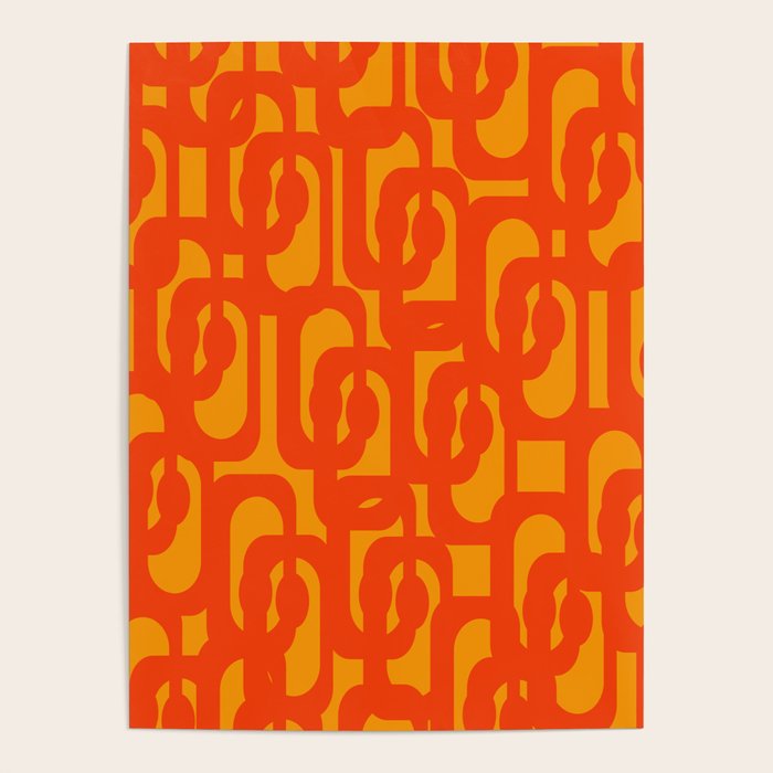 Mid Century Modern Loop Abstract Orange Yellow Pattern Poster
