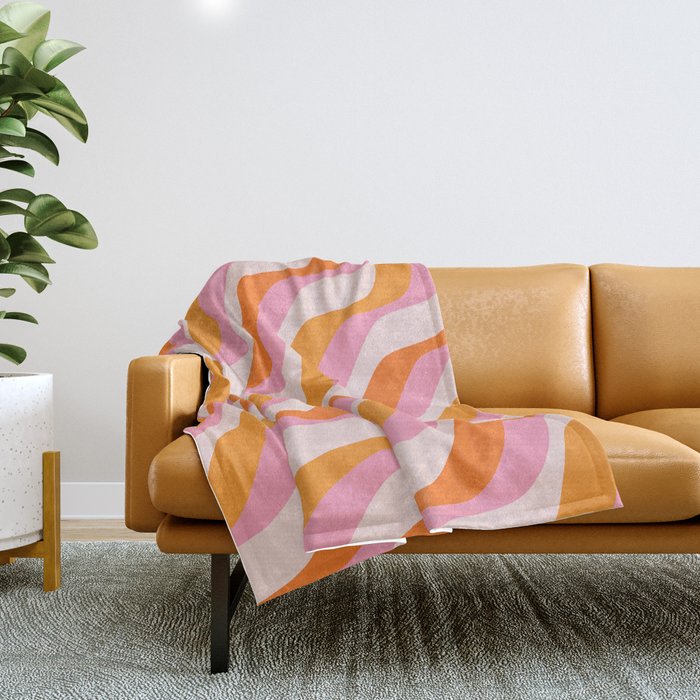 Zebra Stripes Abstract Lines Sunshine Retro Colorful Pink Orange Colors Boho Swirl Modern Pattern Throw Blanket