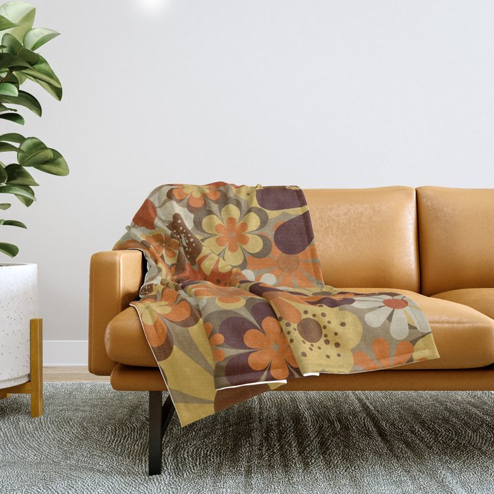 70'S Floral Prints, Retro Art Throw Blanket