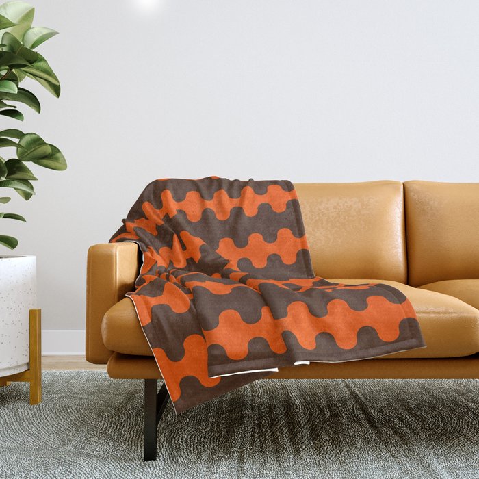 Retro Ogee A-Go-Go Vertical Stripes Pop Pattern In 70s Orange And Dark Brown Throw Blanket