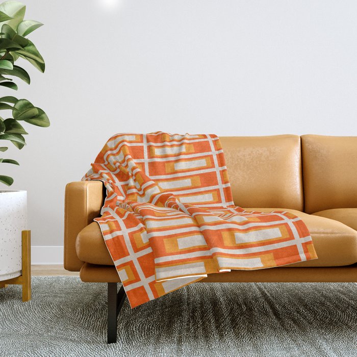 Mid Century Modern Geometric Lexington Ave Pattern In 70s Orange And Cream Beige Throw Blanket