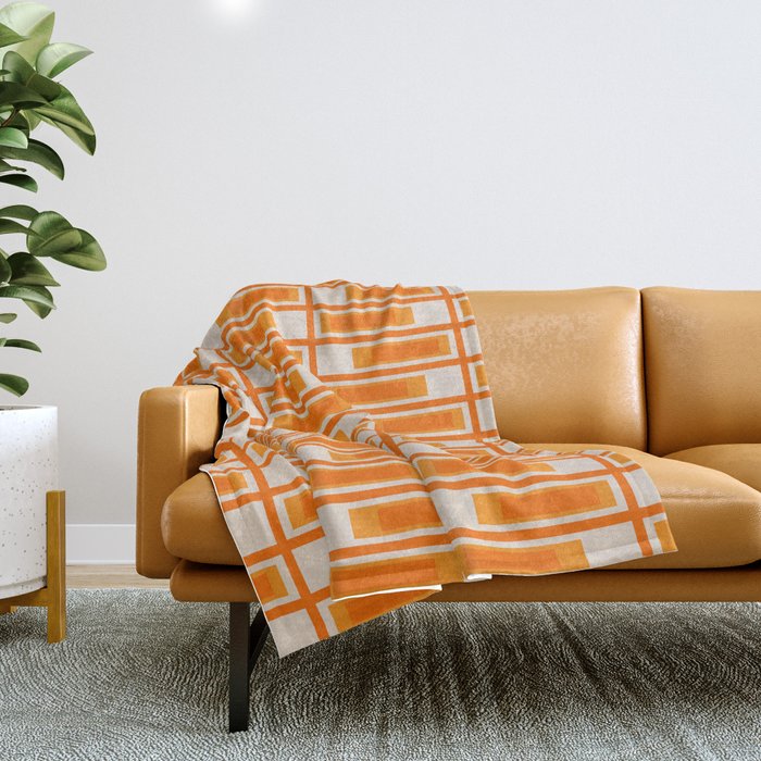 Mid Century Modern Geometric Lexington Ave Pattern In 70s Orange Tones Throw Blanket