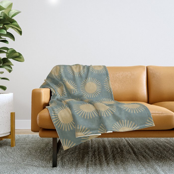 Boho Summer Sun Pattern Xvi Neutral Earthy Sage Yellow Throw Blanket