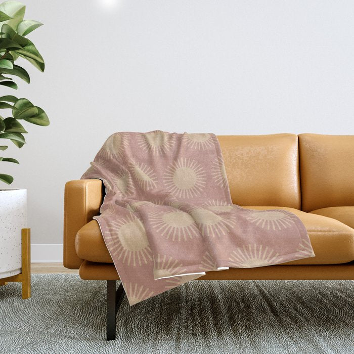 Boho Summer Sun Pattern Xv Neutral Pastel Pink Throw Blanket