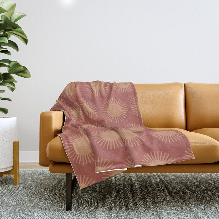 Boho Summer Sun Pattern Xiv Earthy Pink And Beige Throw Blanket
