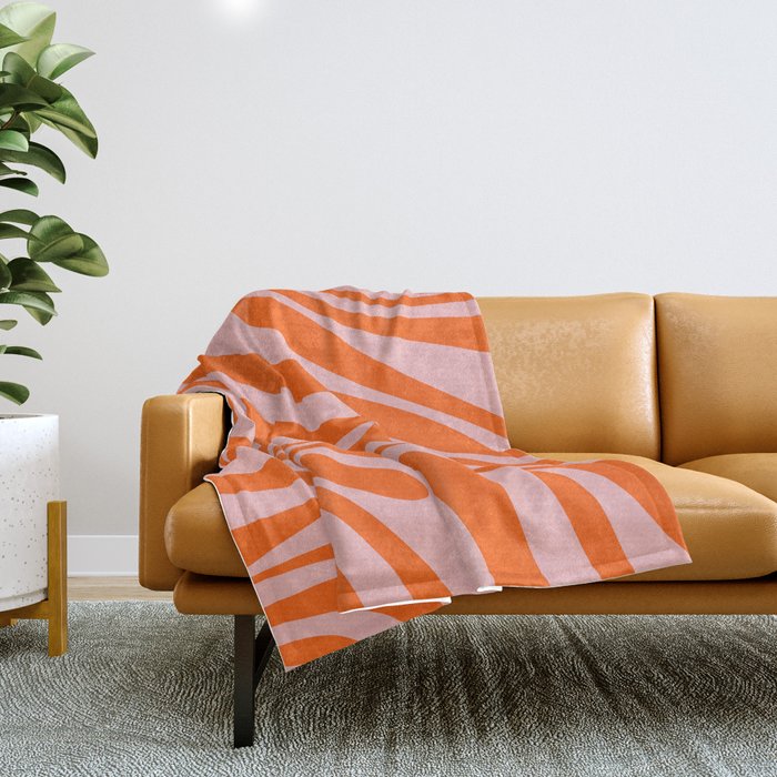 Groovy Abstract Retro Contemporary Wavy Loops Pattern Orange Blush Throw Blanket