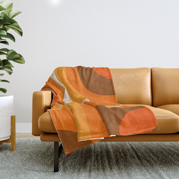 70s Retro Groove Minimalist Mid Century Modern Abstract In 1970s Brown And Orange Throw Blanket