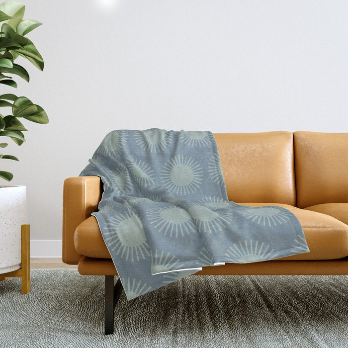Boho Summer Sun Pattern V Neutral Blue Sage Green Throw Blanket