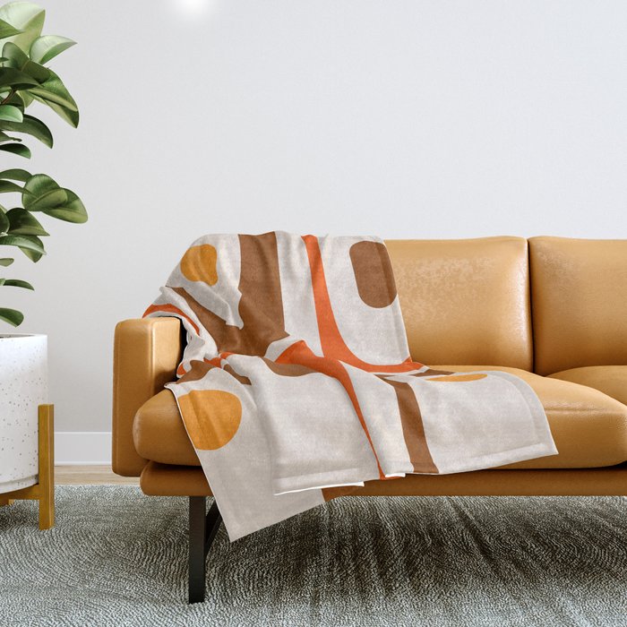 Retro 70s Minimalist Mid Century Modern Piquet Abstract In 1970s Brown And Orange Tones Throw Blanket
