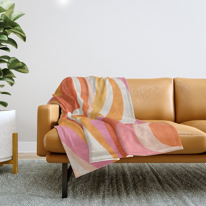 Bold Pink And Orange Groovy Swirl Abstract Pattern 70s Throw Blanket