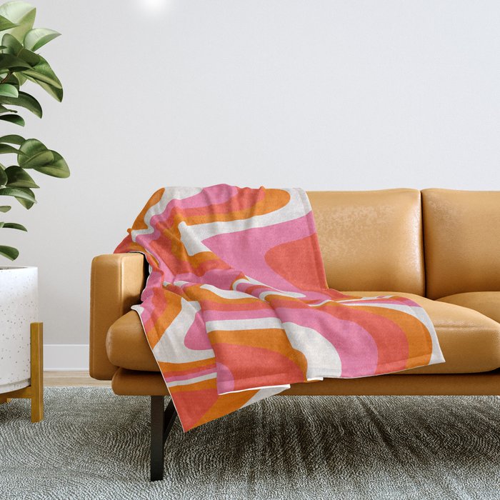 Retro Pink And Orange 70s Abstract Throw Blanket