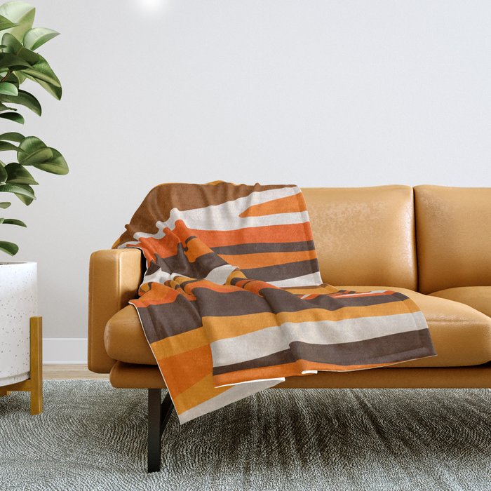 Wild Stripes Abstract Pattern In 70s Brown And Orange Throw Blanket