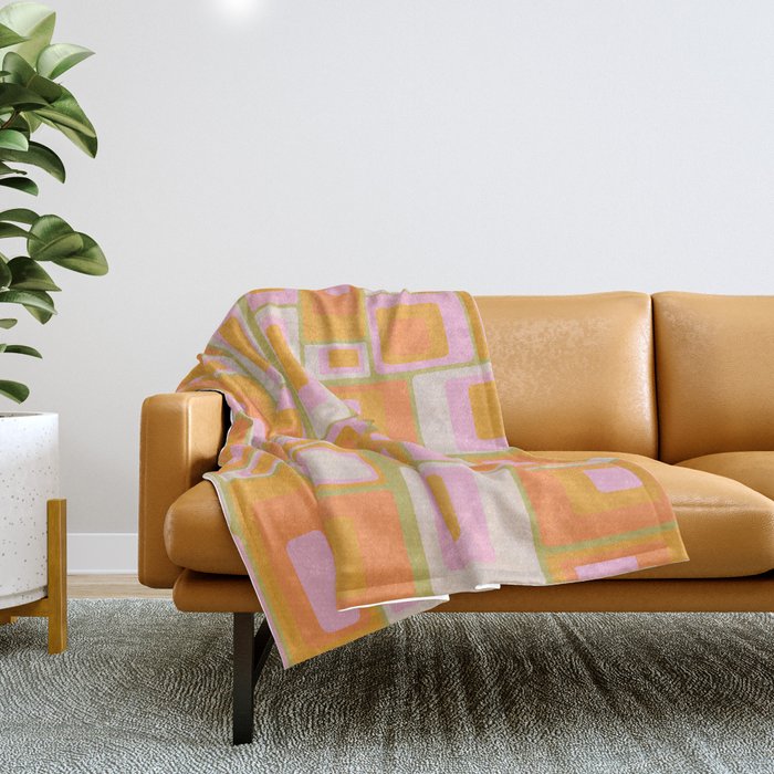 Midcentury Mod Squares 70s Tv Set Palette Throw Blanket