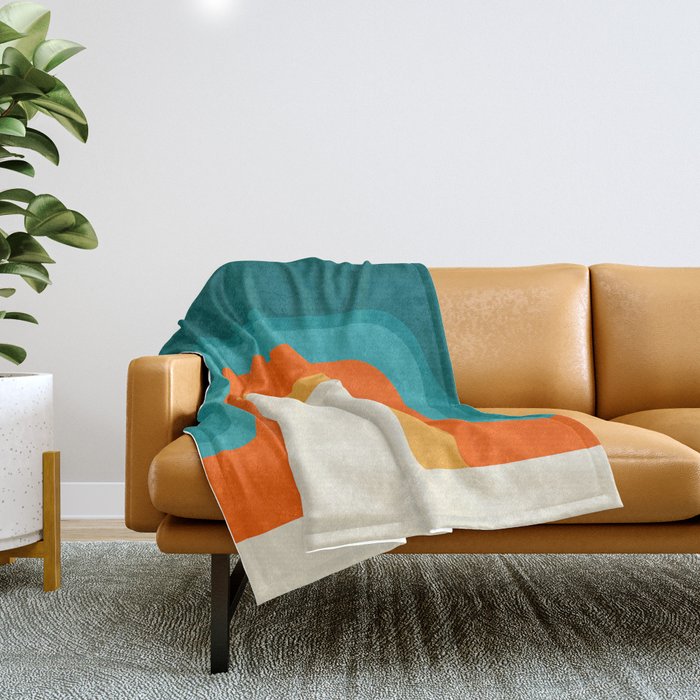 Mid-Century Modern Rainbow Teal Yellow Orange Throw Blanket