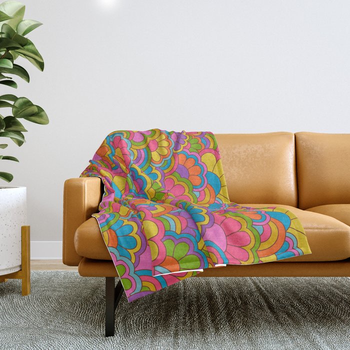 Retro Rainbow Flower Pattern Throw Blanket