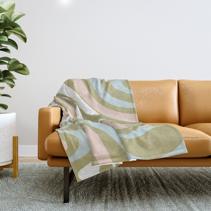 Retro Abstract New Groove Swirl Pattern Soft Sage Green Light Blue Throw Blanket