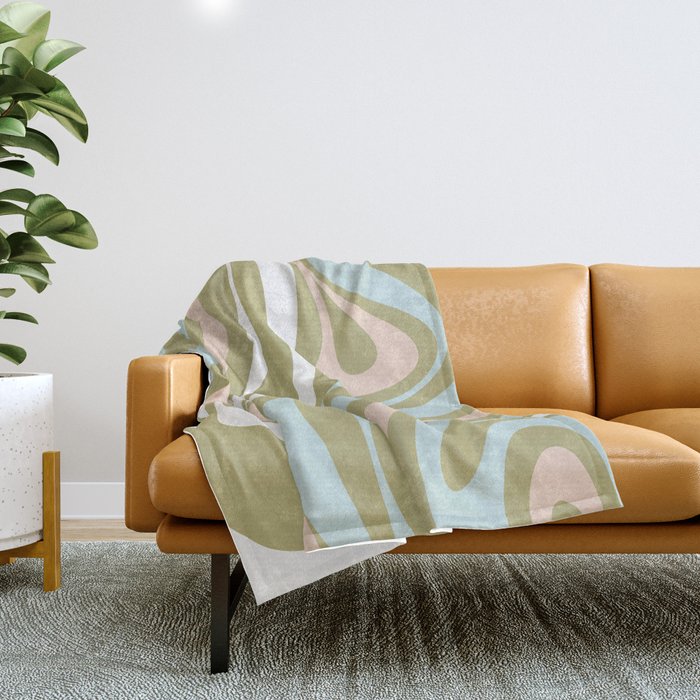 Retro Abstract New Groove Swirl Pattern Soft Sage Green Light Blue Throw Blanket