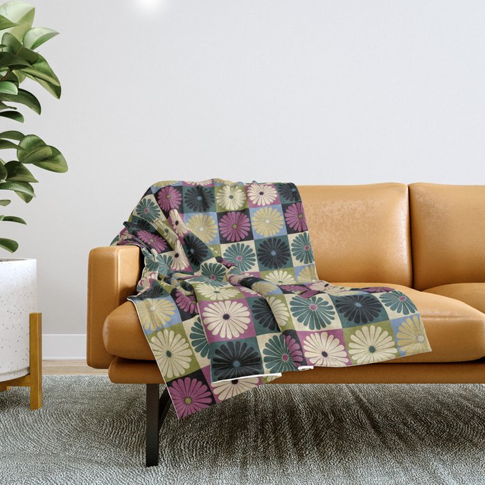 Retro Flowers Check Pattern I Throw Blanket