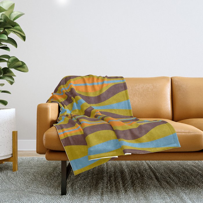 Retro Hourglass Abstract Eclectic Pattern In Brown Chartreuse Blue Orange Throw Blanket