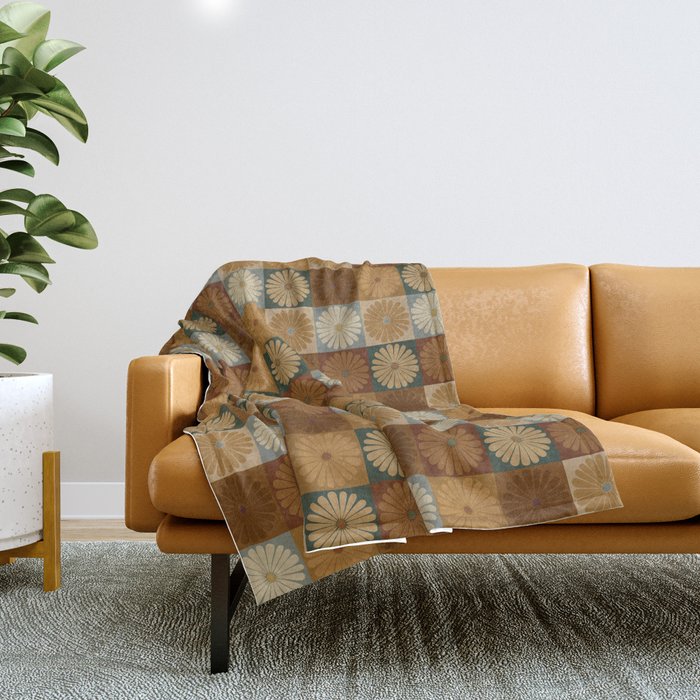 Retro Flowers Check Pattern Iv Throw Blanket