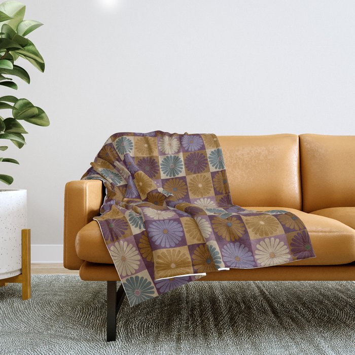 Retro Flowers Check Pattern X Throw Blanket