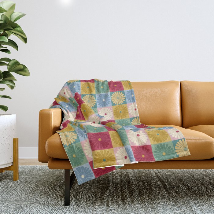 Retro Flowers Check Pattern Xx Throw Blanket