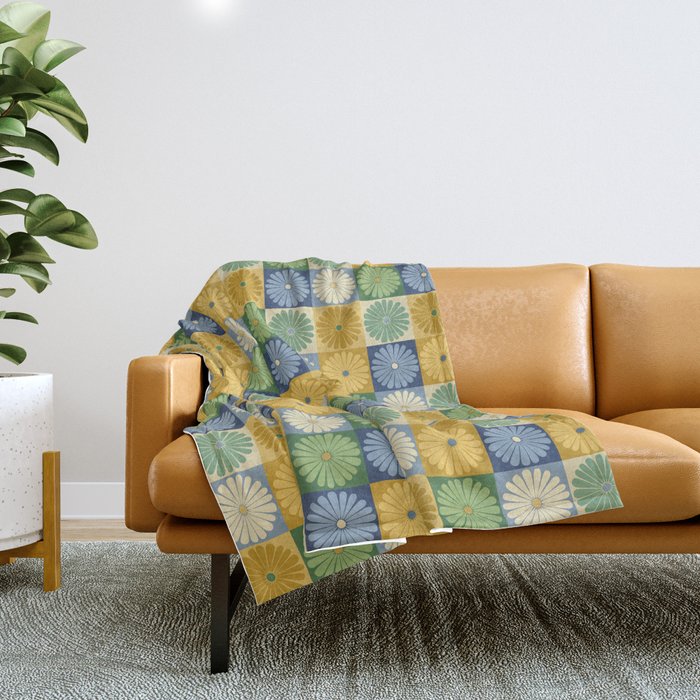 Retro Flowers Check Pattern Xxi Throw Blanket
