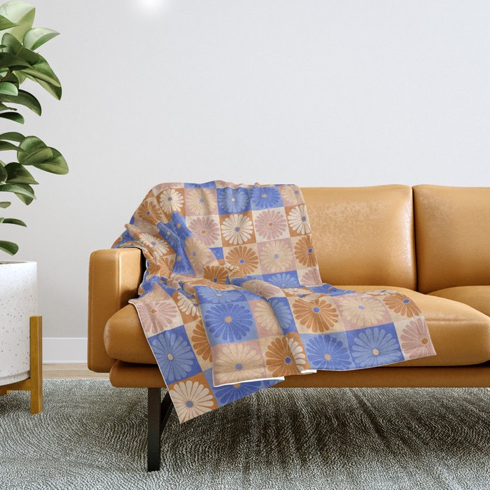 Retro Flowers Check Pattern Xxii Throw Blanket