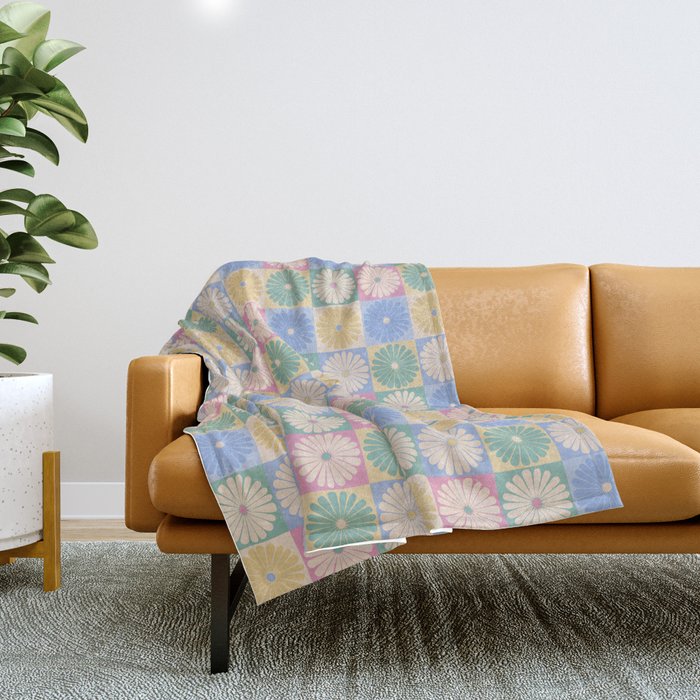 Retro Flowers Check Pattern Xxiv Throw Blanket