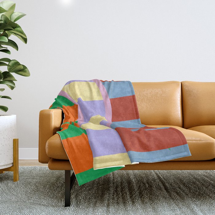 Wavy Abstract Stripe Art Retro Color Flow With Orange Lavender Green Andterracotta Throw Blanket