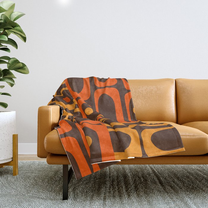 Mid Century Modern Abstract Retro 70s Brown And Orange Piquet Multi Pattern Throw Blanket