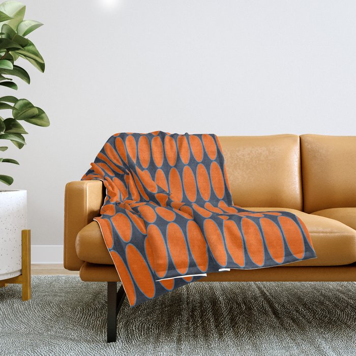 Mid Century Modern Geometric Ovalia Pattern In Orange And Navy Blue Throw Blanket